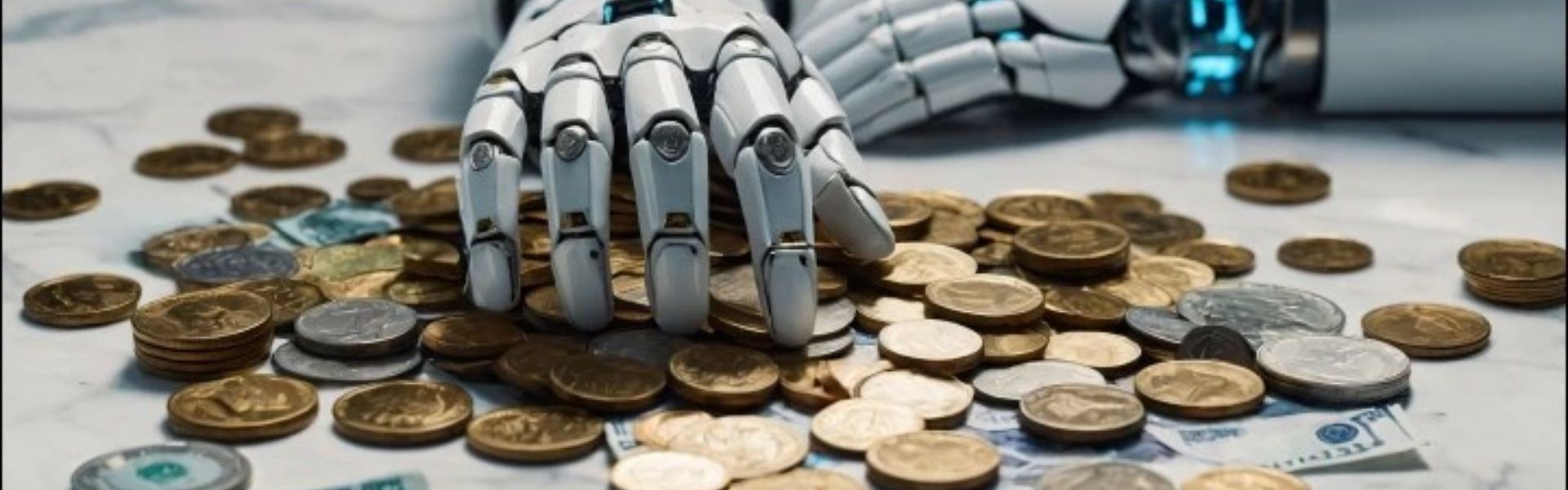 AI hand holding coins symbolizing automation and finance investment