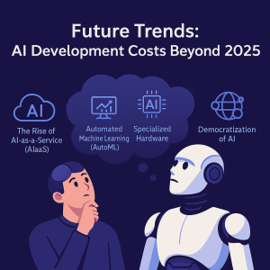 Human and robot visualizing future AI development trends beyond 2025