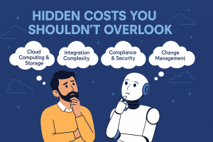 Human and robot thinking about hidden AI project costs