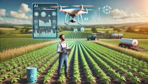 AI drone analyzing crops in a smart farm for sustainable agriculture