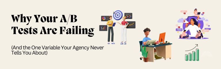 Banner showing marketers analyzing data and charts for a blog about failing A/B tests