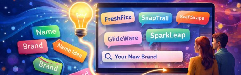 AI-powered product name generators showing brand name ideas on a laptop screen