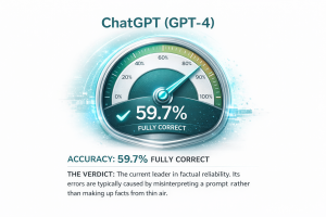 Accuracy gauge showing ChatGPT GPT-4 with 59.7% fully correct responses