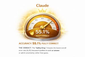 Claude AI accuracy gauge showing 55.1 percent fully correct responses