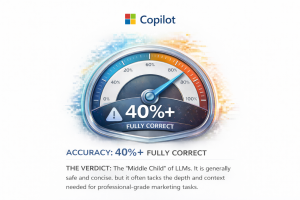 Microsoft Copilot accuracy gauge showing over 40 percent fully correct responses