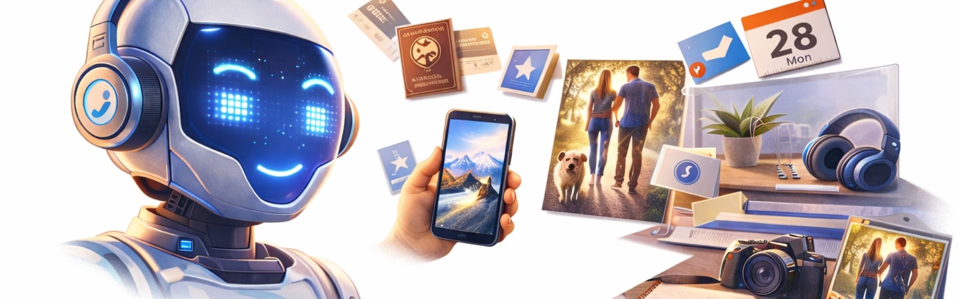 Illustration showing Google Gemini AI personalizing user experiences using photos, smartphone data, and personal content on a white background