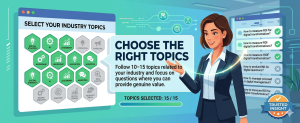 Infographic showing how to select industry topics like digital strategy, AI, leadership, and marketing on Quora