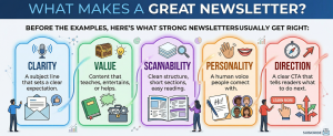 newsletter fundamentals including clarity value scannability personality and strong call to action
