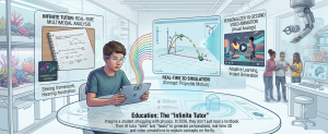 Student interacting with AI tutor generating real-time physics simulations and adaptive educational content